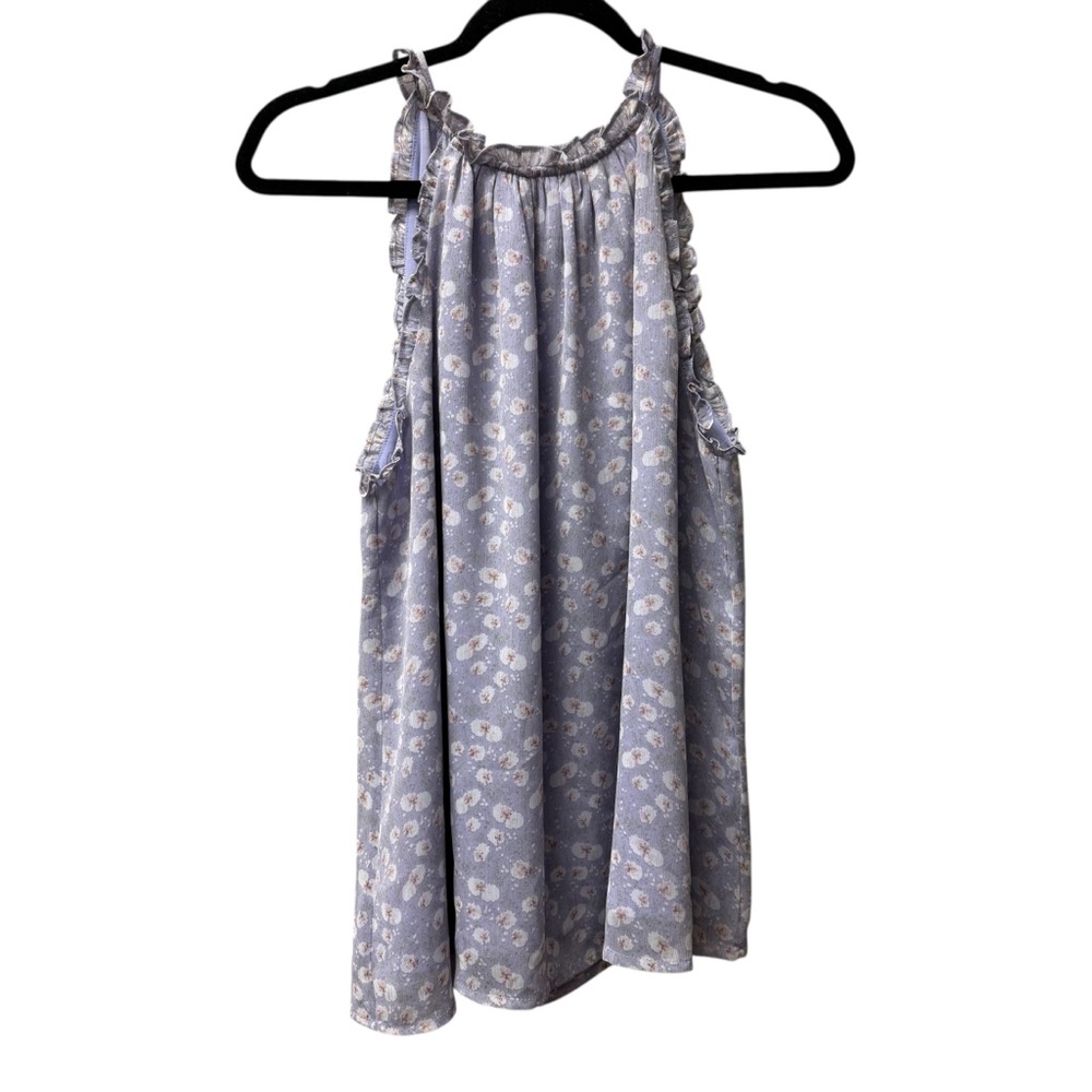 Kori Lavender Floral Ruffle Halter Tank Top Boho Spring L